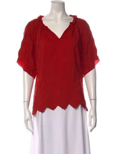 Pre-owned The Great Silk V-neck Blouse In Red