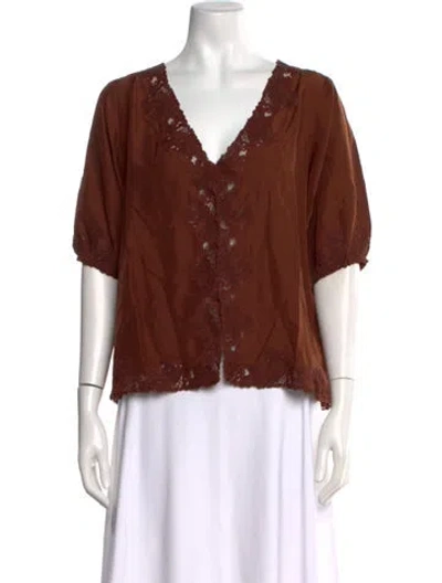 Pre-owned The Great Silk V-neck Top W/ Tags In Brown