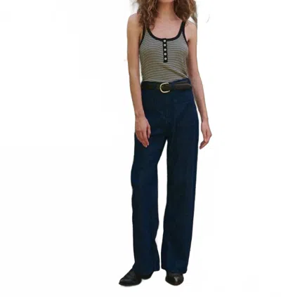 The Great Slim Henley Tank Top In Black & Cream In Blue