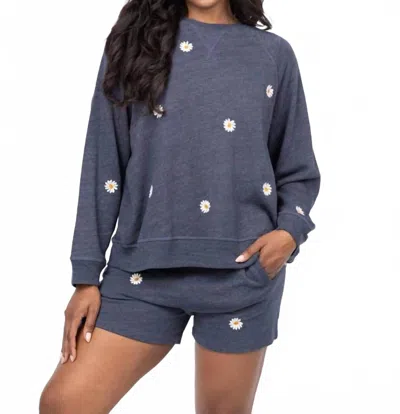 The Great Slouch Sweatshirt With Daisy Embroidery In Vintage Blue
