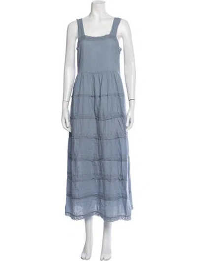 Pre-owned The Great Square Neckline Midi Length Dress In Blue