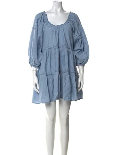 Pre-owned The Great Square Neckline Mini Dress In Blue