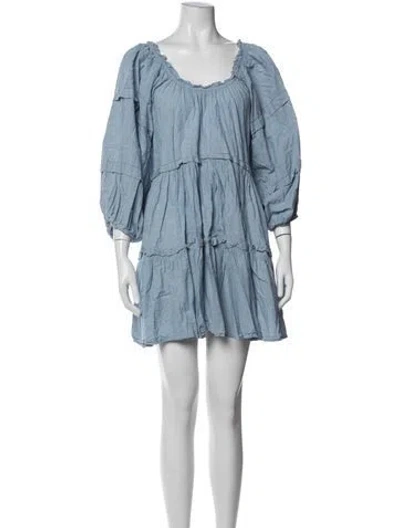 Pre-owned The Great Square Neckline Mini Dress In Blue