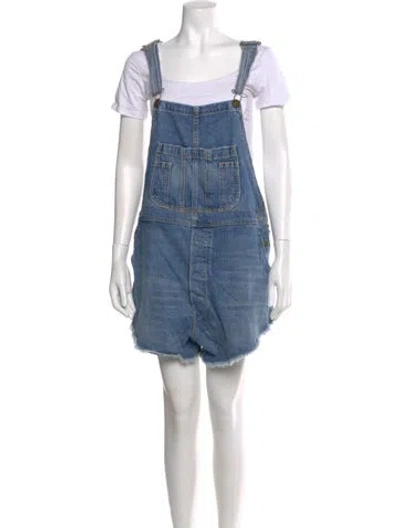 Pre-owned The Great Square Neckline Romper In Blue