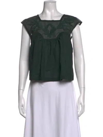 Pre-owned The Great Square Neckline Short Sleeve Blouse In Green