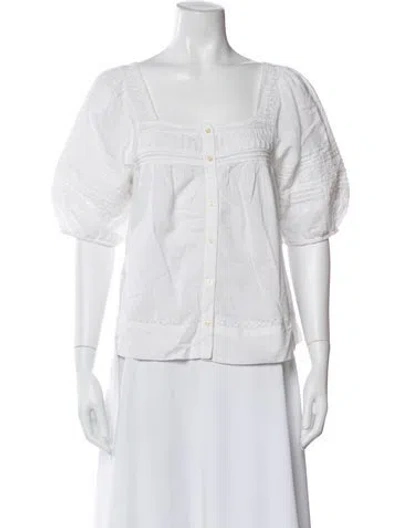 Pre-owned The Great Square Neckline Short Sleeve Blouse In Neutral