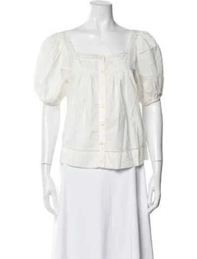 Pre-owned The Great Square Neckline Short Sleeve Blouse W/ Tags In White