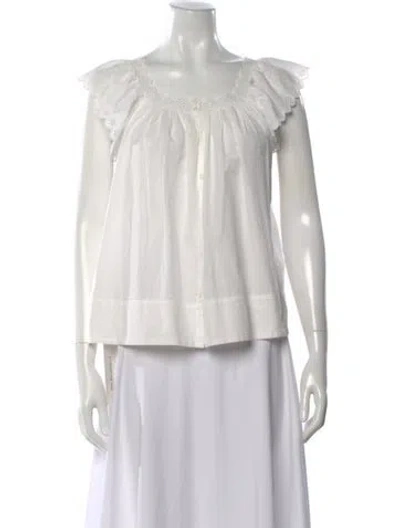Pre-owned The Great Square Neckline Short Sleeve Blouse In White