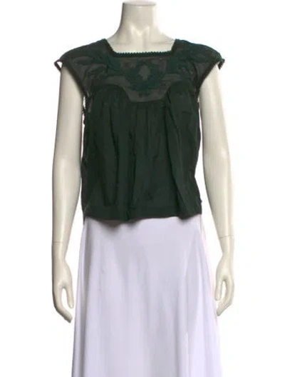 Pre-owned The Great Square Neckline Short Sleeve Crop Top In Green