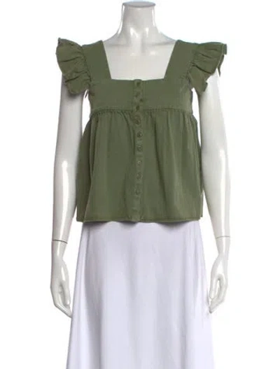 Pre-owned The Great Square Neckline Short Sleeve Top In Green