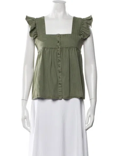 Pre-owned The Great Square Neckline Short Sleeve Top In Green