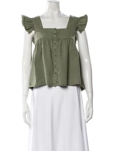 Pre-owned The Great Square Neckline Short Sleeve Top In Green