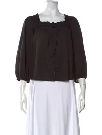 Pre-owned The Great Square Neckline Three-quarter Sleeve Blouse In Brown