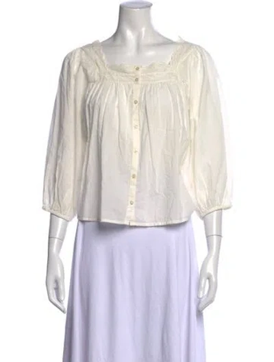 Pre-owned The Great Square Neckline Three-quarter Sleeve Blouse W/ Tags In White