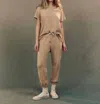 The Great Stadium Sweatpant In Khaki With Daisy Embroidery In Brown