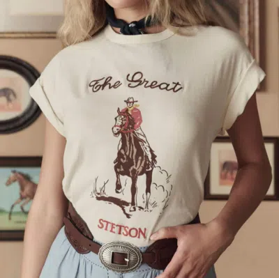 The Great Stetson Graphic Boxy Crew Top In Washed White In Multi