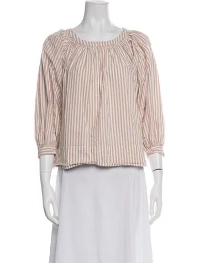 Pre-owned The Great Striped Bateau Neckline Blouse In Neutral