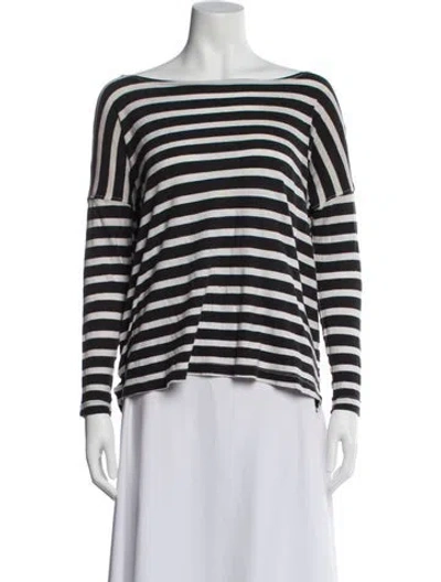 Pre-owned The Great Striped Bateau Neckline Top In Black