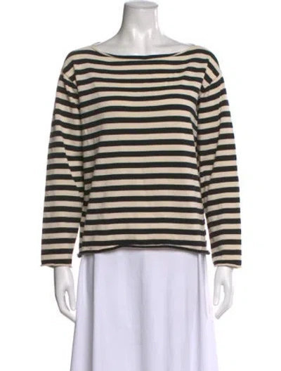 Pre-owned The Great Striped Bateau Neckline Top In Black