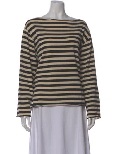 Pre-owned The Great Striped Bateau Neckline Top In Black