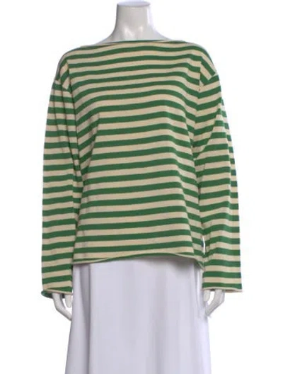 Pre-owned The Great Striped Bateau Neckline Top In Green