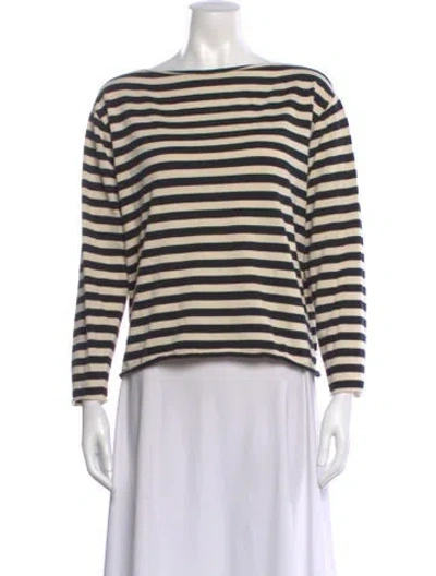 Pre-owned The Great Striped Bateau Neckline Top In Neutral