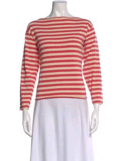 Pre-owned The Great Striped Bateau Neckline Top In Pink