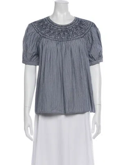 Pre-owned The Great Striped Crew Neck Blouse In Blue