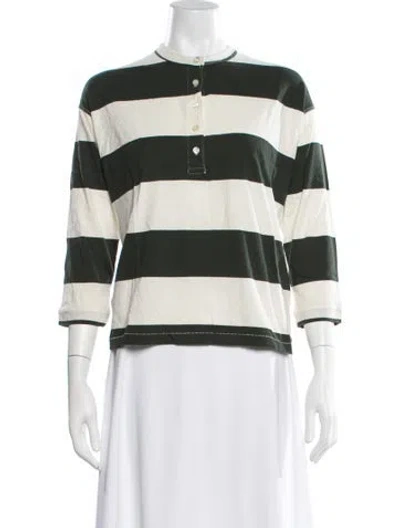 Pre-owned The Great Striped Crew Neck Polo In Green