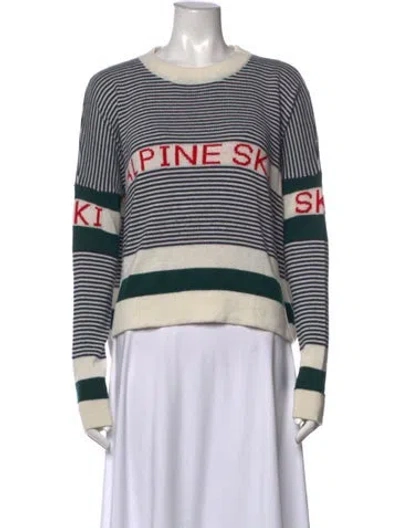 Pre-owned The Great Striped Crew Neck Sweater In Green/neutrals