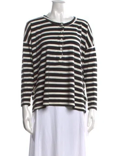 Pre-owned The Great Striped Crew Neck Top In Black