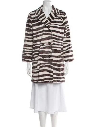 Pre-owned The Great Striped Faux Fur Coat In Brown