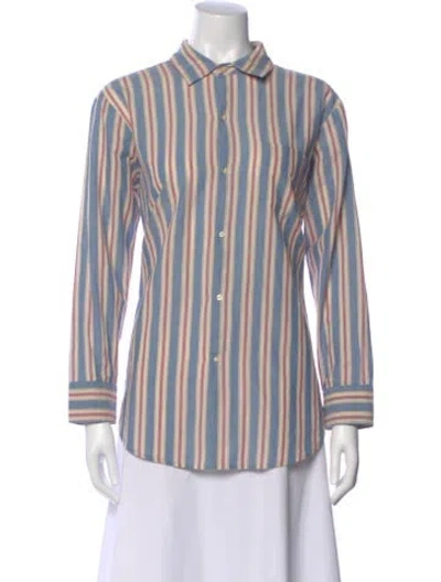 Pre-owned The Great Striped Long Sleeve Button-up Top In Blue