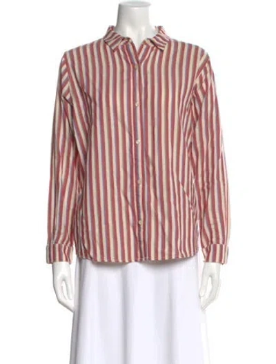 Pre-owned The Great Striped Long Sleeve Button-up Top In Pink