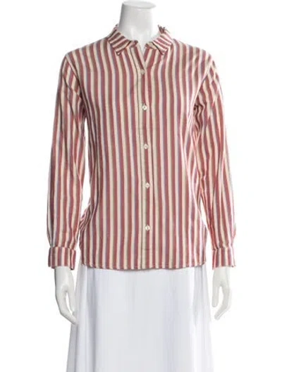 Pre-owned The Great Striped Long Sleeve Button-up Top In Red