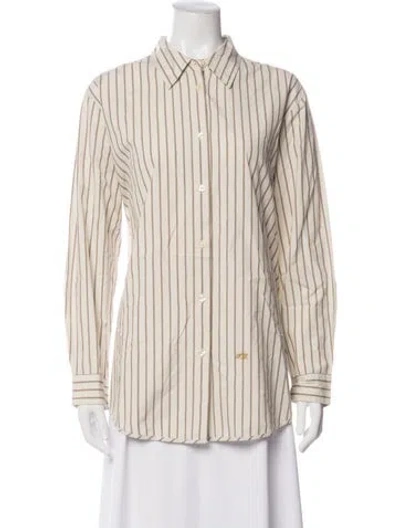 Pre-owned The Great Striped Long Sleeve Button-up Top W/ Tags In Neutrals