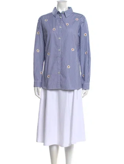 Pre-owned The Great Striped Long Sleeve Button-up Top In White