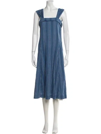 Pre-owned The Great Striped Midi Length Dress In Blue