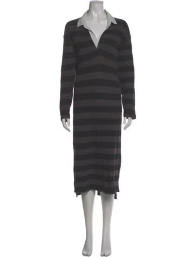 Pre-owned The Great Striped Midi Length Dress In Gray