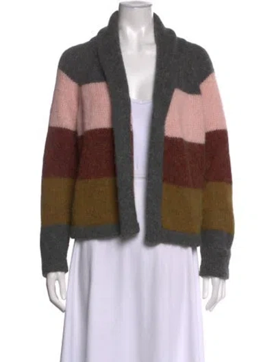 Pre-owned The Great Striped Open Front Sweater In Grey