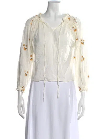Pre-owned The Great Striped Open Front Top In White
