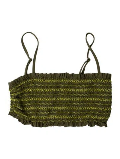 Pre-owned The Great Striped Ruffle Embellishment Top In Green