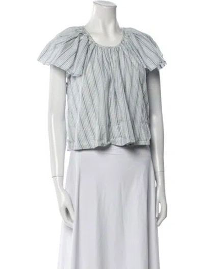 Pre-owned The Great Striped Scoop Neck Crop Top In White
