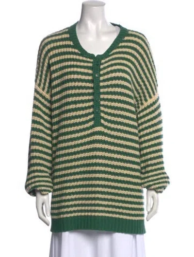Pre-owned The Great Striped Scoop Neck Sweater In Green