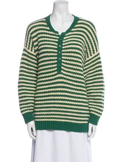 Pre-owned The Great Striped Scoop Neck Sweater In Green