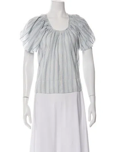 Pre-owned The Great Striped Scoop Neck Top In White