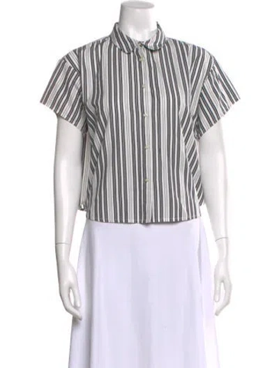 Pre-owned The Great Striped Short Sleeve Blouse In White