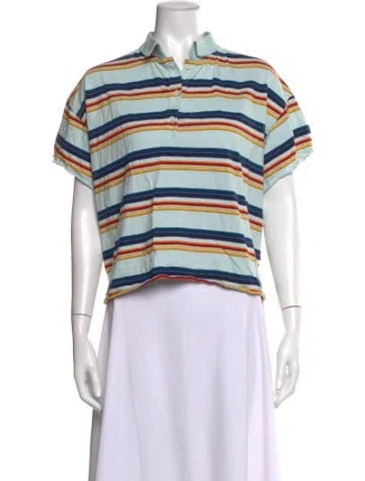 Pre-owned The Great Striped Short Sleeve Polo In Blue