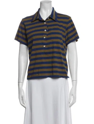 Pre-owned The Great Striped Short Sleeve Polo In Blue