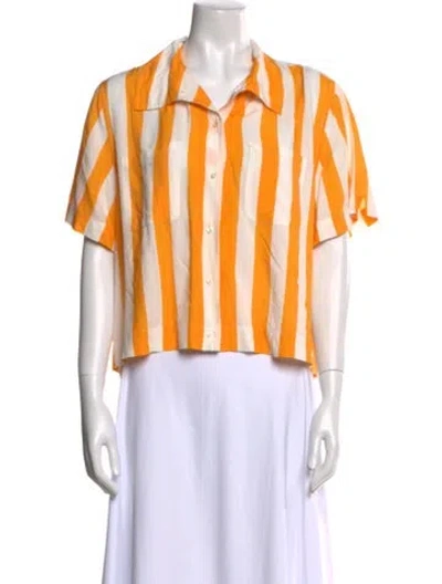 Pre-owned The Great Striped Short Sleeve Polo In Orange